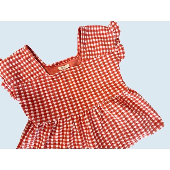 MADEWELL Red & White Gingham Checkered Peplum Top Size XS - Picture 1 of 8